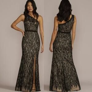 Galina Signature Sequin Lace One Shoulder Gown Maxi Formal Dress Wedding Guest
